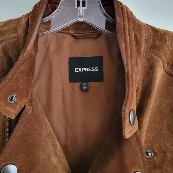EXPRESS Brown Genuine Suede Peccary Quilted Biker Moto Jacket Unisex - Picture 3 of 6